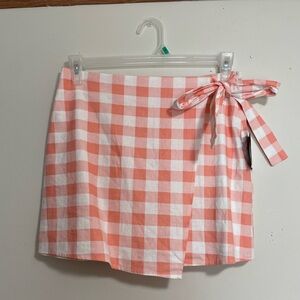 Forever 21 Pink Gingham Wrap Mini Skirt w/ Tie NWT